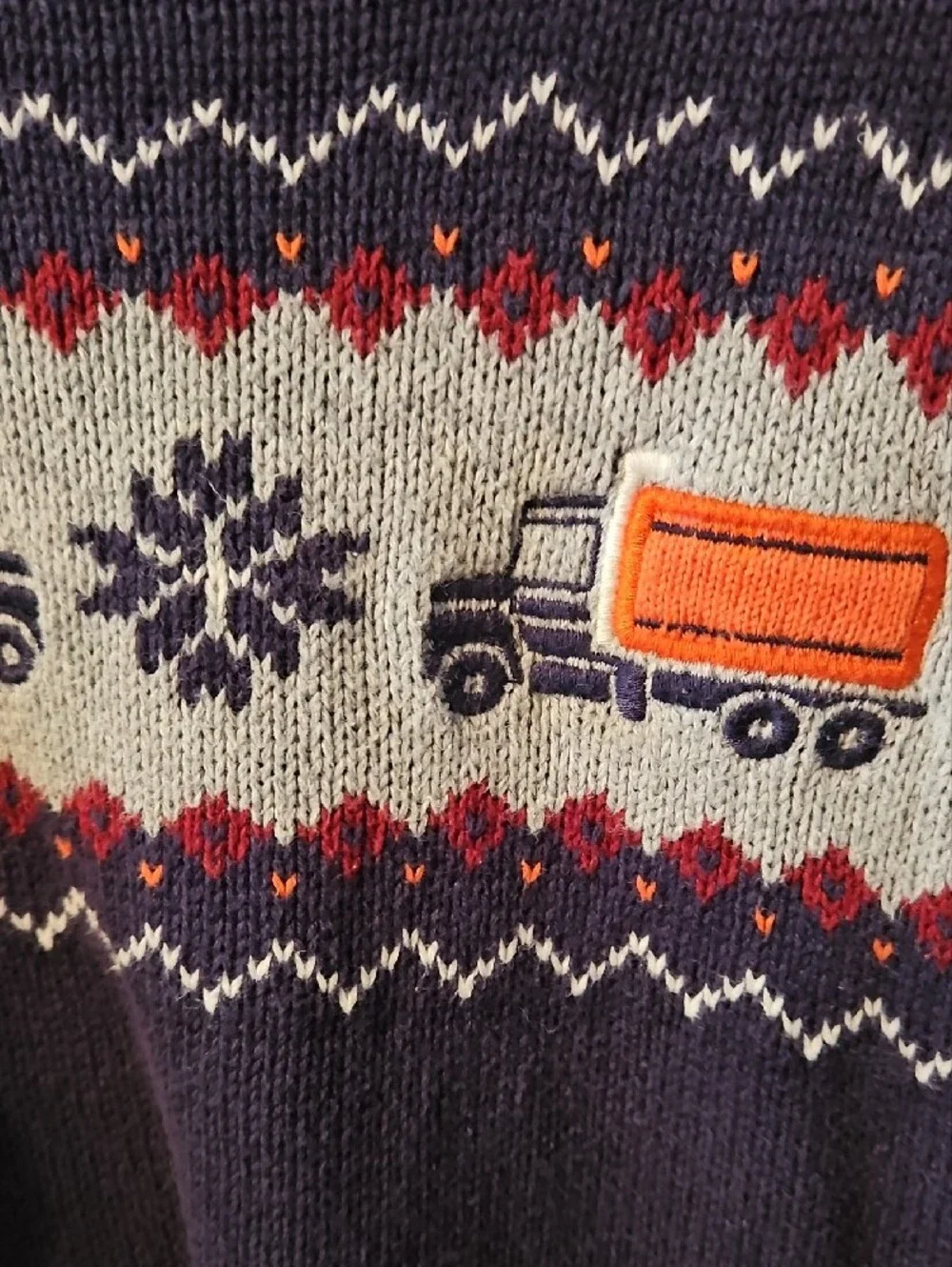 Gymboree Navy Fair Isle Crewneck Sweater with Orange Truck Motif